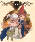  2020 amphibian autumn cloak clothed clothing costume eyewear forest frog glasses halloween haru hat headgear headwear hi_res holidays kettle maddy mammal markings over_the_garden_wall procyonid raccoon sibling tree 