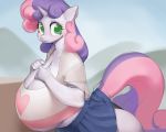  2020 anthro anthrofied big_breasts bluedrg19 blush bottomwear breasts cleavage clothed clothing equid equine female fingers friendship_is_magic fur green_eyes hair hasbro hi_res horn huge_breasts long_hair mammal multicolored_hair my_little_pony pink_hair purple_hair skirt solo sweetie_belle_(mlp) two_tone_hair unicorn white_body white_fur 