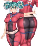  aqua_eyes aqua_hair ass bodysuit breasts covered_nipples double_bun highres inazuma_eleven inazuma_eleven_(series) medium_breasts multicolored_hair multiple_views orizen pointy_ears silver_hair smile standing two-tone_hair white_background 