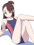  1girl brown_hair competition_swimsuit kagari_atsuko little_witch_academia long_hair one-piece_swimsuit red_eyes satochi_(twitter) school_swimsuit solo swimsuit 