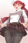  :o blush breasts hair_ribbon highres kurosususu long_hair medium_breasts miniskirt panties panties_under_pantyhose pantyhose pantyshot persona persona_5 persona_5_the_royal pink_panties plaid plaid_skirt ponytail red_eyes red_hair red_ribbon ribbon shirt shuujin_academy_uniform skirt surprised suspender_skirt suspenders thighband_pantyhose tights_day underwear upskirt white_shirt wind wind_lift yoshizawa_kasumi 