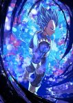  1boy blue_bodysuit blue_eyes blue_hair bodysuit boots closed_mouth dragon_ball dragon_ball_super gloves looking_at_viewer looking_back male_focus mattari_illust saiyan_armor solo spiked_hair standing super_saiyan super_saiyan_blue super_saiyan_blue_evolved vegeta white_footwear white_gloves 