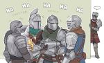  +++ ... 5others ambiguous_gender armor ashen_one_(dark_souls_3) bearer_of_the_curse breastplate chosen_undead commentary covered_face crossed_arms dark_souls dark_souls_ii dark_souls_iii emlan english_commentary english_text estus_flask gauntlets helmet holding laughing metal_boots multiple_others pauldrons peeking_out shoulder_armor souls_(from_software) spoken_ellipsis 