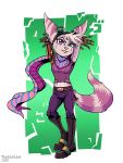  2020 3:4 abs anthro arm_marking breasts clothing ear_markings ear_piercing eyewear facial_markings female fingers footwear fur goggles goggles_on_head hair head_markings hi_res lombax mammal markings piercing pink_body pink_fur pink_hair pink_markings pink_nose purple_eyes ratchet_and_clank rift_apart_lombax scarf shoes signature smile solo sony_corporation sony_interactive_entertainment standing tail_markings theartofsilent video_games 
