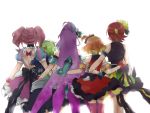  5girls freyja_wion from_behind green_hair hand_on_another&#039;s_hip idol kaname_buccaneer kisa_(kisa-kisa5900) long_hair macross macross_delta makina_nakajima mikumo_guynemer multiple_girls orange_hair purple_hair red_hair reina_prowler short_hair very_long_hair walkure_(macross_delta) white_background 