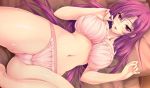  baku_ane_2_~otouto_ippai_shibocchau_zo!~ bra breasts choco_chip frilled_bra frilled_panties frills game_cg looking_at_viewer panties purple_eyes purple_hair smile sweat underwear 