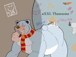  anthro banjo-kazooie bathroom boggy_(banjo-kazooie) camsan_r_s fellatio glory_hole group group_sex hi_res male male/male mammal oral overweight penile public_use rareware scarf sex slightly_chubby solo threesome ursid video_games 