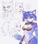  2018 anthro arm_markings armor bev-nap blue_body blue_eyes blue_fur blue_hair bra breasts canid canine clothing colored_sketch dinosaur fangs female feral fox fox_mccloud fur gem hair hi_res jewelry krystal looking_aside male mammal markings monochrome navel necklace nintendo prince_tricky purple_and_white reptile ring scalie signature spikes star_fox underwear video_games white_body white_fur white_markings 
