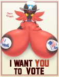  2020 anthro big_breasts breasts dialogue english_text female hi_res huge_breasts incineroar looking_at_viewer lysergide nintendo nipple_outline pok&eacute;mon pok&eacute;mon_(species) politics solo text tits_(lysergide) video_games 