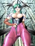  arikawa bare_shoulders bat bats breasts cameltoe capcom clitoris darkstalkers demon_girl elbow_gloves erect_clitoris erect_nipples gloves green_hair head_wings headwings highres large_breasts lips long_hair morrigan_aensland pantyhose pussy skin_tight succubus uncensored vagina vampire_(game) wings 