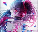  1055 close cropped hatsune_miku headphones long_hair petals red_eyes tattoo twintails vocaloid 