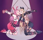  2girls animal_ears arms_behind_back bad_id bad_pixiv_id bdsm belt black_gloves black_legwear blonde_hair blue_eyes blush bondage bondage_outfit bound bound_together braid breast_grab breasts chain dress fake_animal_ears french_kiss gloves grabbing hairband high_heels highres jewelry kiss kneeling leg_belt looking_at_another multiple_girls necklace open_clothes open_mouth original piercing pig_ears pink_hair playboy_bunny rabbit_ears skirt smile symbol-shaped_pupils thighhighs tongue tongue_grab tongue_out torn_clothes torn_legwear yepbee1 yuri 
