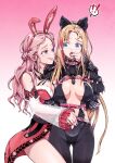  2girls animal_ears arms_behind_back ass_visible_through_thighs bad_id bad_pixiv_id bdsm belt black_legwear blonde_hair blue_eyes blush bondage bondage_outfit bound braid breast_grab breasts dress fake_animal_ears grabbing hairband heart heart-shaped_pupils highres jewelry looking_at_another multiple_girls necklace open_clothes open_mouth original piercing pig_ears pink_hair playboy_bunny rabbit_ears saliva smile symbol-shaped_pupils thighhighs tongue tongue_grab tongue_out torn_clothes torn_legwear yepbee1 yuri 