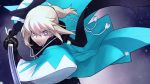  1girl apollo_hotori arm_guards black_scarf blonde_hair fate/grand_order fate_(series) fingerless_gloves gloves haori japanese_clothes katana kimono looking_at_viewer okita_souji_(fate) okita_souji_(fate)_(all) scarf shinsengumi short_kimono sleeveless sleeveless_kimono solo sword upper_body weapon white_kimono wide_sleeves yellow_eyes 