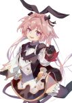  1boy absurdres animal_ears astolfo_(fate) astolfo_(saber)_(fate) black_bow black_neckwear bow bowtie bunny_ears eyebrows_visible_through_hair eyes_visible_through_hair fate/grand_order fate_(series) hair_bow heart highres long_hair looking_at_viewer male_focus multicolored_hair otoko_no_ko pink_eyes pink_hair same_(sendai623) smile solo standing standing_on_one_leg streaked_hair twintails white_hair 