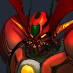  close-up getter_arc getter_robo getter_robo_arc grey_background horns ksenolog looking_ahead mecha no_humans science_fiction solo super_robot yellow_eyes 