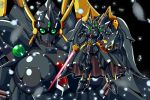  absurdres alternate_color angelg breasts energy_sword green_eyes highres holding holding_sword holding_weapon large_breasts looking_at_viewer mecha mechanical_skirt mechanical_wings meganeon multiple_views no_humans parted_lips shield standing super_robot_wars super_robot_wars_original_generation sword weapon wings 