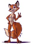  2018 anthro bassybefuddle black_nose breasts canid canine countershade_face countershade_torso countershading darma_(rock_dog) digital_media_(artwork) dipstick_ears dipstick_tail female fox fur genitals gesture hand_on_hip looking_at_viewer mammal multicolored_body multicolored_ears multicolored_fur multicolored_tail navel nipples nude one_eye_closed orange_body orange_fur paws peace_signs pussy rock_dog simple_background smile solo standing tan_body tan_fur two_tone_body two_tone_fur 
