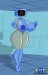  absurd_res anthro big_breasts blue_body breasts female floor genitals grey_body hi_res humanoid karen_plankton machine metal metallic_body monitor nickelodeon nipples not_furry nsfwoaf nude pussy robot robot_humanoid roof screen screen_face shadow solo spongebob_squarepants standing text thick_thighs 