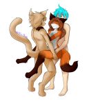  alpha_channel anthro basitin breasts brown_hair canid canine canis chest_tuft conditional_dnp female fox fur gloves_(marking) group group_sex hair hi_res human keidran keith_keiser laura_(twokinds) male male/female mammal markings nude orange_body orange_fur red_fox sex signature smile threesome trace_legacy tuft twokinds webcomic wolfie-pawz 