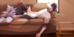  2:1 absurd_res anthro canid canine fahriicat fahriicat_(artist) fox furniture hi_res home male mammal masturbation mercury mercury_(mercuryf0x) mercuryf0x multi_tail sofa solo 