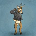  1:1 anthro bottomless butt cervid cervine clothed clothing el-yeguero hi_res hoodie male mammal solo topwear 