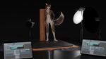  16:9 3d_(artwork) anthro blender_(disambiguation) blender_(software) breasts brown_body brown_fur camera canid canine canis casual_nudity column creek dark digital_media_(artwork) female fur genitals hair hi_res leather mammal nude pole post red_hair sentharn solo spotlights studio widescreen wolf wood 