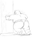  2020 anthro butt hanakatsuo10 hi_res humanoid_hands kemono male mammal monochrome overweight overweight_anthro overweight_male simple_background sketch solo sumo ursid white_background 