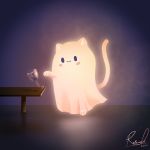  1:1 2020 :3 blush blush_stickers domestic_cat felid feline felis furniture ghost glowing glowing_body hi_res light lighting mammal motion_blur paws relaxable relaxablefur signature smile solo spirit table wine_glass 