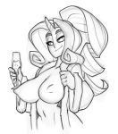  big_breasts bigdad breasts champagne_glass clothed clothing equid equine female friendship_is_magic hair horn humanoid looking_at_viewer mammal monochrome my_little_pony nipples open_clothing open_robe ponytail rarity_(mlp) robe solo unicorn 