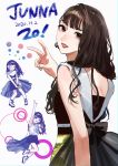  1girl black_hair brown_eyes character_name dated happy_birthday highres holding holding_microphone junna_(singer) looking_back microphone multiple_views open_mouth pote-mm real_life v white_background 