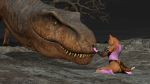  anthro butt canid canine clothing dinosaur drages duo female fox hi_res imminent_vore invalid_tag male male/female mammal pink_clothing reptile scalie sitting theropod tyrannosaurid tyrannosaurus tyrannosaurus_rex vore 