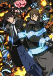  3girls 6+boys absurdres angry arthur_boyle assault_rifle black_hair blonde_hair blue_eyes breasts brown_hair character_request dutch_angle en&#039;en_no_shouboutai epaulettes fighting fire firefighter from_behind glasses gloves gun gustav_honda handgun hat highres hood iris_(en&#039;en_no_shouboutai) looking_at_viewer maki_oze multiple_boys multiple_girls necktie official_art pantyhose pink_eyes rifle shinra_kusakabe takehisa_hinawa takeru_noto tamaki_kotatsu torn_clothes torn_legwear underboob uniform viktor_licht vulcan_joseph weapon witch_hat yellow_eyes 