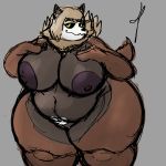  1:1 2020 absurd_res anthro areola belly big_areola big_belly big_breasts biped black_sclera bone breasts brown_body brown_fur canid canine chubby_female curvy_figure deep_navel digital_media_(artwork) eye_moisturizer eyelashes female fur hair hi_res huge_breasts huge_thighs inside lying mammal monster montgomery_tubercles navel neck_tuft nude on_side overweight overweight_anthro overweight_female pubes skull skull_face solo tan_body tan_fur thick_thighs toes tuft voluptuous wide_hips window yellow_eyes 