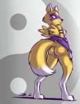  2018 alopex alternate_color anthro arctic_fox arm_grab arm_warmers armwear bassybefuddle black_nose breasts butt canid canine clothing cosplay countershade_face countershade_torso countershading crossover crossover_cosplay digimon digimon_(species) digital_media_(artwork) dipstick_ears dipstick_tail facial_markings female fox fur genitals head_markings leg_markings looking_at_viewer looking_back mammal markings mask_(marking) mostly_nude multicolored_body multicolored_ears multicolored_fur multicolored_tail nipples nude paws pussy rear_view renamon simple_background solo standing teenage_mutant_ninja_turtles thigh_marking two_tone_body two_tone_fur white_body white_fur yellow_body yellow_fur 