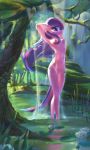  absurd_res anthro bathing breasts equid equine fan_character female forest genitals hair hasbro hi_res horse jumperkit mammal multicolored_hair multicolored_tail my_little_pony nipples nude pony pussy solo tree water waterfall 