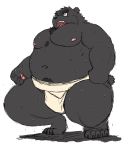  2020 anthro belly black_body black_fur bodily_fluids fur hanakatsuo10 hi_res kemono male mammal moobs navel nipples overweight overweight_male simple_background solo sumo sweat ursid white_background 