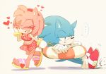  ... 1boy 1girl amy_rose animal_nose blush_stickers breasts closed_eyes full_body furry gloves hairband hand_on_own_cheek heart heart_print lifebuoy msg01 open_mouth pulling red_footwear red_hairband sandals shoes skirt small_breasts smile sneakers sonic sonic_the_hedgehog spoken_ellipsis tank_top walking white_gloves 