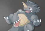  animal_genitalia blush bodily_fluids chiwidth cum erection feral genital_fluids genitals horn lying male mammal nintendo on_back open_mouth penis pok&eacute;mon pok&eacute;mon_(species) rhinocerotoid rhydon scalie simple_background solo video_games 