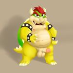  1:1 absurd_res anthro balls belly bowser digital_media_(artwork) erection genitals hi_res horn humanoid_genitalia humanoid_penis koopa looking_at_viewer male mario_bros moobs navel nintendo nipples nude open_mouth overweight overweight_anthro overweight_male penis scalie sibluself simple_background smile solo spikes video_games 