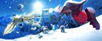  arms_up calyrex commentary_request day gen_3_pokemon gen_4_pokemon gen_8_pokemon giant highres legendary_pokemon no_humans outdoors pokemon pokemon_(creature) regice regidrago regieleki regigigas regirock registeel ribero sky snow snowing standing sun 