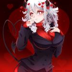  &lt;3 1:1 2020 absurd_res bottomwear breasts clothing demon eye_clipping_through_hair female helltaker hi_res humanoid invidiata looking_at_viewer modeus_(helltaker) pants red_background simple_background solo spade_tail suit 