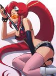  artist_request between_breasts bikini_top blush breasts closed_eyes covered_nipples gun large_breasts long_hair ponytail red_hair sexually_suggestive short_shorts shorts skull solo tengen_toppa_gurren_lagann thighhighs very_long_hair weapon yoko_littner 