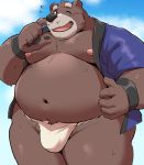  12beat13 2020 anthro asian_clothing belly blush brown_body brown_fur bulge clothing east_asian_clothing fundoshi fur happi_(clothing) humanoid_hands japanese_clothing kemono male mammal moobs navel nipples overweight overweight_male solo underwear ursid 