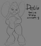  2020 3_toes 4_fingers alien alien_humanoid alternate_form artbro big_ears black_and_grey character_name clothed clothing delia_(stitch!) digital_drawing_(artwork) digital_media_(artwork) disney english_text female fingers frown greyscale hair hands_on_hips humanoid lilo_and_stitch looking_at_viewer monochrome solo standing stitch! text toes 