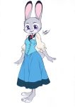  2020 anthro barefoot clothed clothing disney dogear218 dress female full-length_portrait fully_clothed fur grey_body grey_fur judy_hopps lagomorph leporid looking_at_viewer mammal open_mouth open_smile portrait purple_eyes rabbit signature simple_background smile solo standing white_background zootopia 