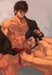  2boys abs ass_visible_through_thighs bara bare_chest beard brown_hair censored chest dungeon_and_fighter erection facial_hair feet_out_of_frame fighter_(dungeon_and_fighter) hairy japanese_clothes kimono licking licking_penis male_fighter_(dungeon_and_fighter) male_focus male_priest_(dungeon_and_fighter) mosaic_censoring multiple_boys naked_kimono navel nikism nipples nude open_clothes open_kimono penis priest_(dungeon_and_fighter) short_hair smile spread_legs sweat thick_eyebrows thick_thighs thighs toned toned_male tongue tongue_out veins veiny_penis yaoi 