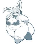  anthro anthrofied areola big_areola blush breasts eeveelution eyewear female glaceon glasses hi_res looking_at_viewer mammal monochrome nintendo nipples nude overweight overweight_anthro overweight_female pok&eacute;mon pok&eacute;mon_(species) pok&eacute;morph radiowave simple_background solo video_games white_background 