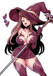  1girl breasts deneb_rove dress elbow_gloves gloves hat large_breasts long_hair microdress purple_dress purple_headwear skin_tight solo strapless strapless_dress tactics_ogre tukiwani witch witch_hat 