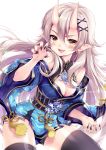  cleavage horns japanese_clothes no_bra odaefnyo pointy_ears thighhighs 